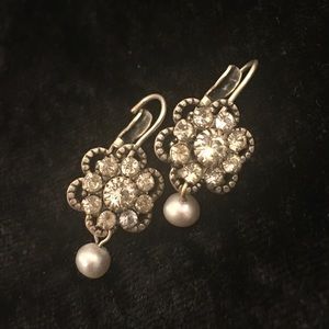silver crystal earrings with real pearls